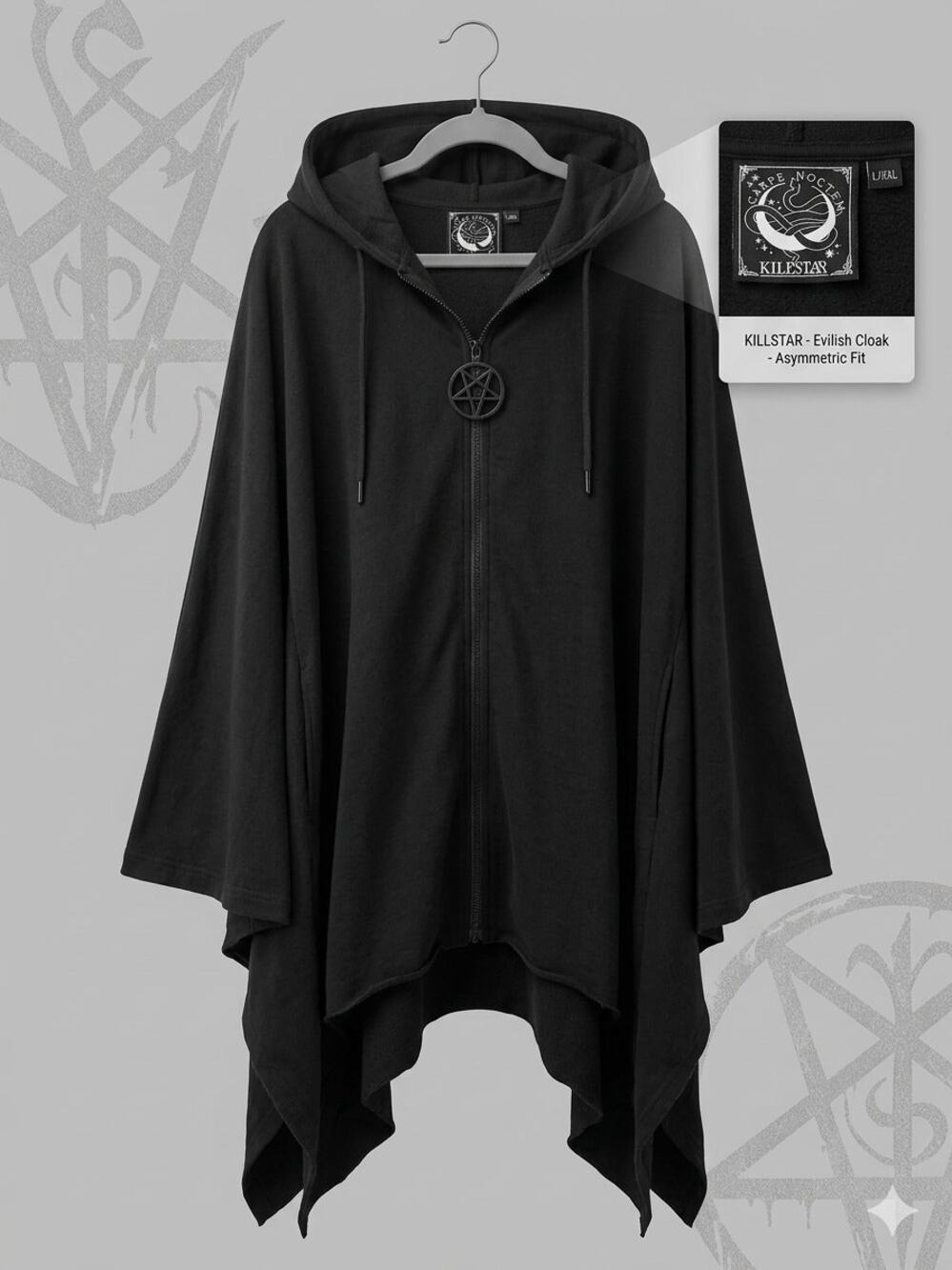 KILLSTAR Evilish Hooded Cloak Sweatshirt Goth Haloween Pentagram Zip L/XXL